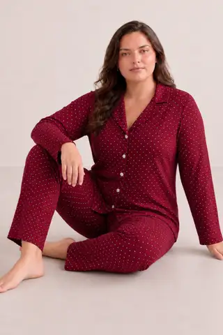 Kadın Puantiyeli Düğmeli Siyah Pijama Takımı 852 - 10