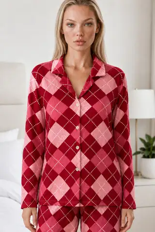 Kadın Casual Esnek Bol Lila Pijama Takımı 4672 - 11
