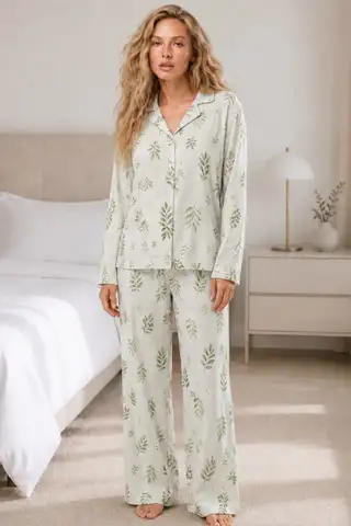 Kadın Casual Esnek Bol Lila Pijama Takımı 4672 - 13