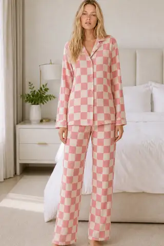 Kadın Casual Esnek Bol Lila Pijama Takımı 4672 - 19