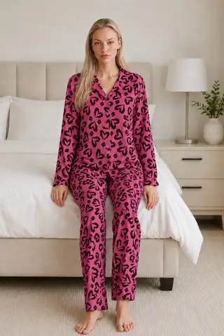 Kadın Casual Esnek Bol Lila Pijama Takımı 4672 - 3