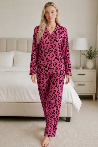 Kadın Casual Esnek Bol Lila Pijama Takımı 4672 - 5