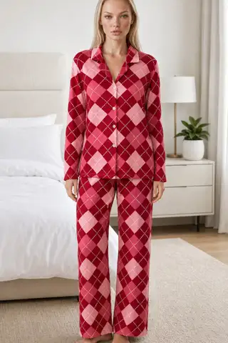 Kadın Casual Esnek Bol Lila Pijama Takımı 4672 - 7