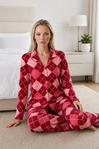 Kadın Casual Esnek Bol Lila Pijama Takımı 4672 - 10