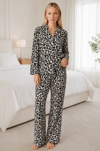 Kadın Desenli Relaxed Leopar Pijama Takımı 4665 - 1