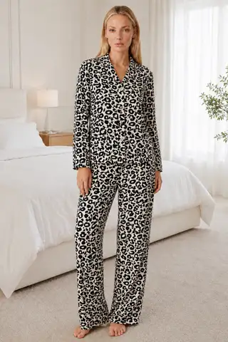 Kadın Desenli Relaxed Leopar Pijama Takımı 4665 - 3