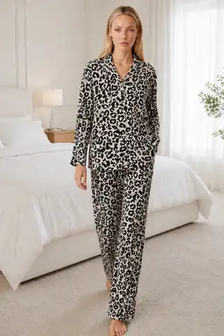 Kadın Desenli Relaxed Leopar Pijama Takımı 4665 - 5