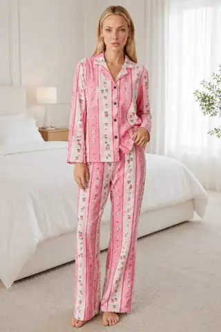 Kadın Desenli Relaxed Leopar Pijama Takımı 4665 - 8