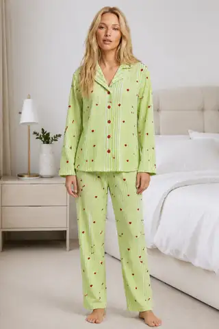 Kadın Ev Giyimi Rahat Yeşil Pijama Takımı 4660 - 1