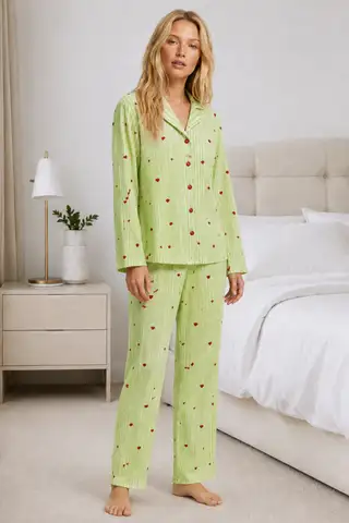 Kadın Ev Giyimi Rahat Yeşil Pijama Takımı 4660 - 2
