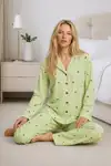 Kadın Ev Giyimi Rahat Yeşil Pijama Takımı 4660 - Görsel 3