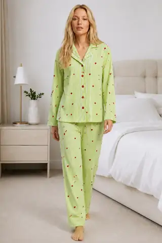 Kadın Ev Giyimi Rahat Yeşil Pijama Takımı 4660 - 4