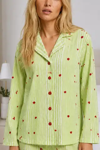 Kadın Ev Giyimi Rahat Yeşil Pijama Takımı 4660 - 6