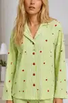 Kadın Ev Giyimi Rahat Yeşil Pijama Takımı 4660 - Görsel 6