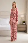 Kadın Desenli Esnek Bol Kırmızı Pijama Takımı 4735 L Kırmızı Kırmızı - Görsel 2