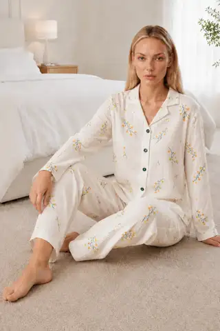 Kadın Desenli Esnek Bol Kırmızı Pijama Takımı 4735 L Kırmızı Kırmızı - 11
