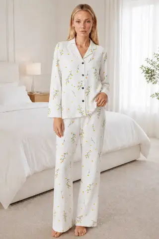 Kadın Desenli Esnek Bol Kırmızı Pijama Takımı 4735 L Kırmızı Kırmızı - 7
