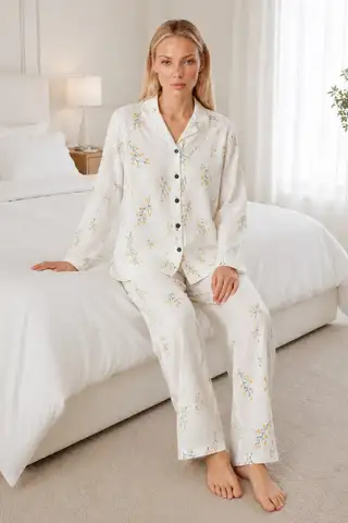 Kadın Desenli Esnek Bol Kırmızı Pijama Takımı 4735 L Kırmızı Kırmızı - 8