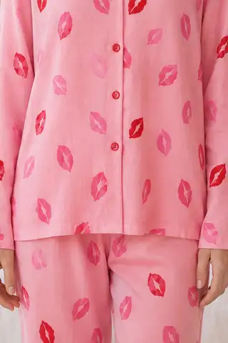 Kadın Dudak Desenli Pembe Pijama Takımı 4677 - 6
