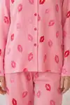 Kadın Dudak Desenli Pembe Pijama Takımı 4677 - Görsel 6