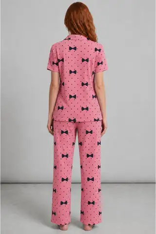 Kadın Kısa Kol Desenli Pembe Pijama Takımı 4729 - 2