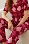 Kadın Kısa Kol Desenli Pembe Pijama Takımı 4729 - Görsel 12