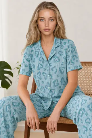 Kadın Kısa Kol Desenli Pembe Pijama Takımı 4729 - 19
