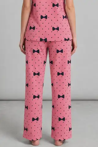 Kadın Kısa Kol Desenli Pembe Pijama Takımı 4729 - 6