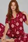 Kadın Kısa Kol Desenli Pembe Pijama Takımı 4729 - Görsel 8