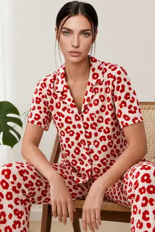 Kadın Kısa Kol Comfort Kırmızı Pijama Takımı 4725 - 1