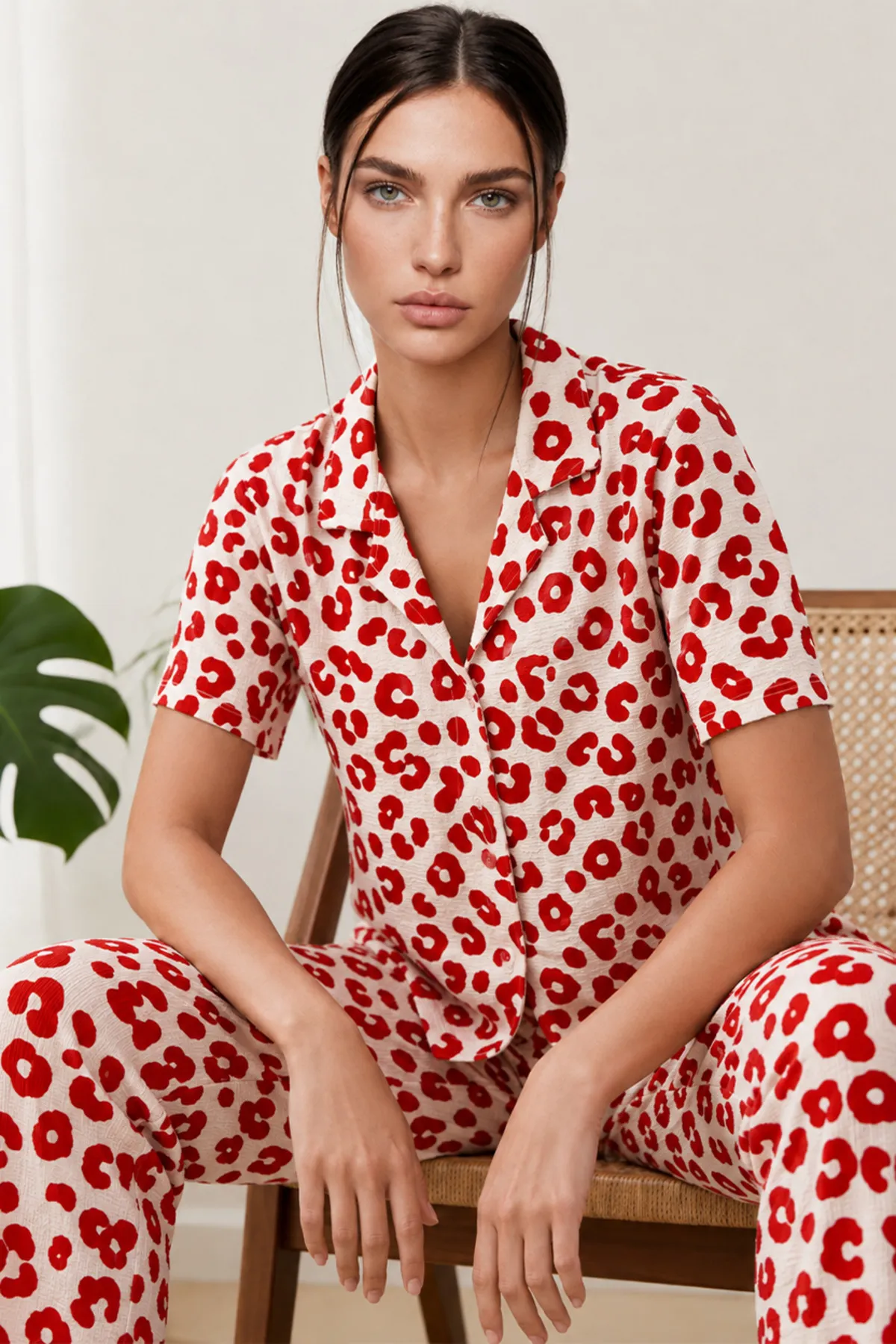 Kadın Kısa Kol Comfort Kırmızı Pijama Takımı 4725