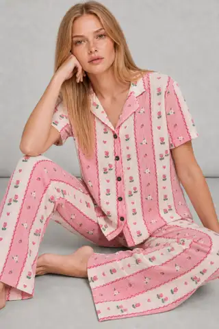 Kadın Kısa Kol Comfort Kırmızı Pijama Takımı 4725 - 14