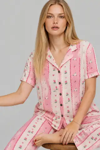 Kadın Kısa Kol Comfort Kırmızı Pijama Takımı 4725 - 17
