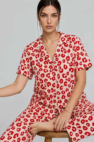 Kadın Kısa Kol Comfort Kırmızı Pijama Takımı 4725 - 5