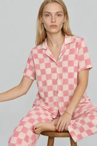Kadın Kısa Kollu Rahat Mavi Pijama Takımı 4728 - 14
