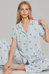 Kadın Kısa Kollu Rahat Mavi Pijama Takımı 4728 - Görsel 4