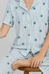 Kadın Kısa Kollu Rahat Mavi Pijama Takımı 4728 - Görsel 6