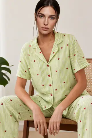 Kadın Kısa Kollu Rahat Mavi Pijama Takımı 4728 - 7