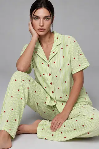 Kadın Kısa Kollu Rahat Mavi Pijama Takımı 4728 - 10