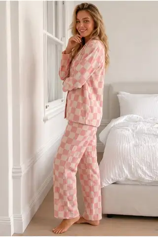 Kadın Bürümcük Tam Boy Mavi Pijama Takımı - 12