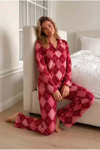 Kadın Bürümcük Tam Boy Mavi Pijama Takımı - 14