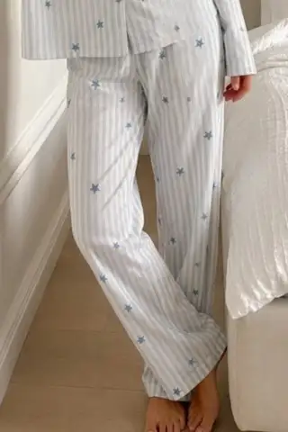 Kadın Bürümcük Tam Boy Mavi Pijama Takımı - 4