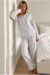 Kadın Bürümcük Tam Boy Mavi Pijama Takımı - Görsel 5