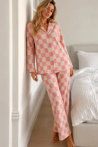 Kadın Bürümcük Tam Boy Mavi Pijama Takımı - 7