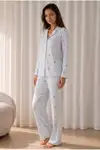 Kadın Desenli Basic Kış Mavi Pijama Takımı - Görsel 2