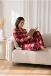 Kadın Desenli Basic Kış Mavi Pijama Takımı - Görsel 12