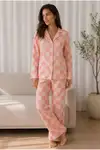 Kadın Desenli Basic Kış Mavi Pijama Takımı - Görsel 14