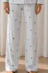 Kadın Desenli Basic Kış Mavi Pijama Takımı - Görsel 4
