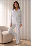 Kadın Desenli Basic Kış Mavi Pijama Takımı - Görsel 6