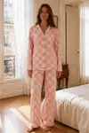 Kadın Relax Fit Düğme Mavi Pijama Takımı - Görsel 12
